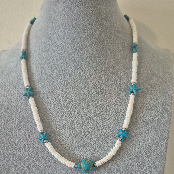 craftsman Jewelry - Natural Shell Rings Necklace & Earrings With Turquoise Stars &Turtle
